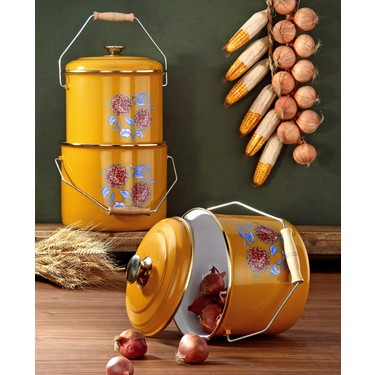 Bonera Emaye 3'lü Hardal Sarısı Bakraç Set, 14-16-18cm Fiyatı