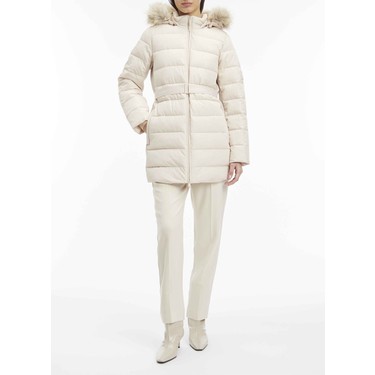 Calvin Klein Krem Kadın Mont Mw Padded Scuba Belted Coat Fiyatı 