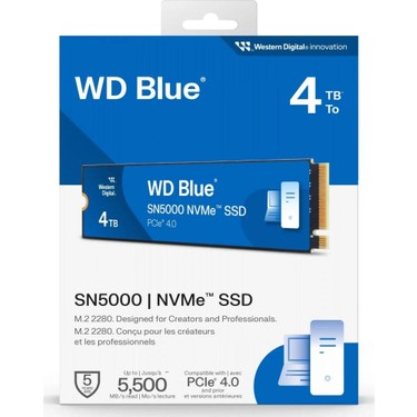 内蔵型SSD WD Blue SN5000 NVMe 4TB M.2 SSD Wd Blue SN5000 4tb WDS400T4B0E 5500/5000MB/S Pcıe Gen4 X4 Fiyatı