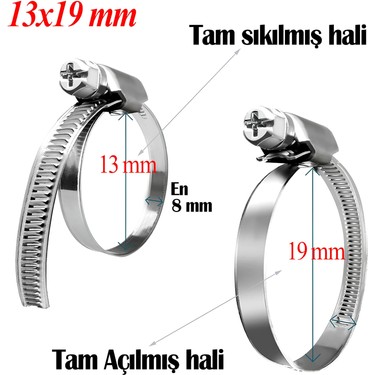 Hortum Kelepçesi Tork Ayarlı 13X19 mm Paslanmaz Çelik Boru Fiyatı