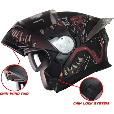 Free-M 965 Swamp Mat Siyah-Kırmızı Çene Açılır Kask ABS Fiyatı