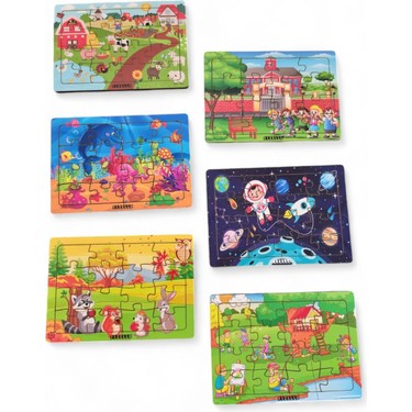 Mediterian 6'lı Ahşap Çocuk Puzzle ve Yapboz Seti, Eğitici Fiyatı