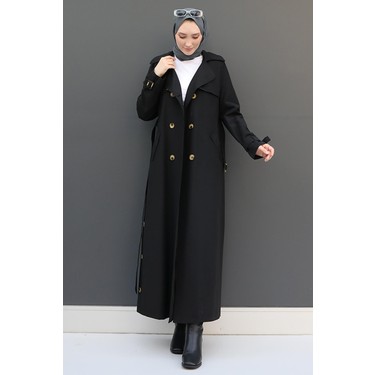 Giza Store Liza Düğmeli Siyah Trençkot Kadın İçin Gabardin Fiyatı