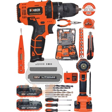 58V 5AH Darbeli Metal Şanzıman 32 Parça Full Set Dark Orange Fiyatı