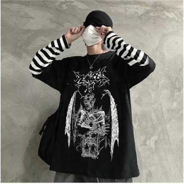 Touz Moda Gothic Devil Siyah Oversize Uzun Kollu T-Shirt Fiyatı
