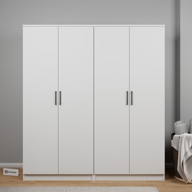 Kardelen Serisi 160 cm Mat Beyaz 4 Kapılı 8 Raflı Elbise Fiyatı