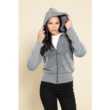 Yıkamalı Fermuarlı Kapişonlu Gri Sweatshirt Fiyatı