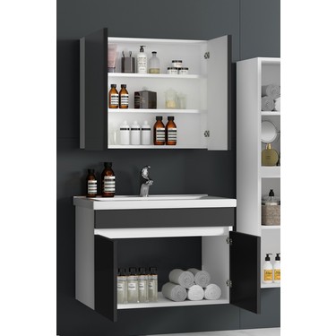 Özceden Çiğdem 80 cm Beyaz-Antrasit Gri Mat Mdf Seramik Fiyatı