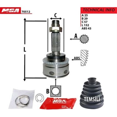 Mga 70512 Aks Kafa Diş Abs'li Mitsubishi Outlander 03-10 4WD Fiyatı