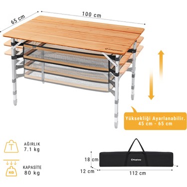 Kingcamp Bamboo Plus L 100X65 Bambu Kamp Masası Fiyatı