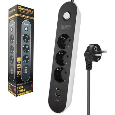 Showmax SH-4628 3lü Akım Korumalı Priz 2 Metre Anahtarlı 10A Fiyatı