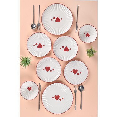 LOVE BY CHANCE & 2 MOONS 2 セット 2 Kişilik Love Serisi Yemek Takımı 8 Parça Kalp Desenli Fiyatı