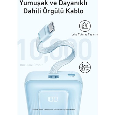 Anker Zolo Powerbank (10K, 30W, Dahili USB-C Kablo) - Siyah Fiyatı