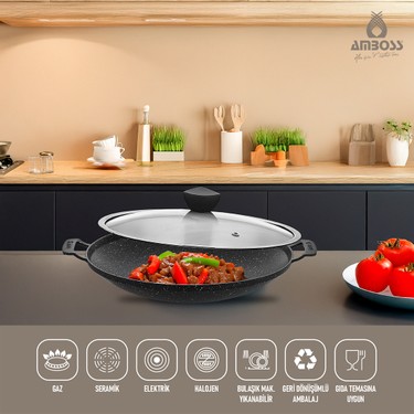 Amboss Violet Kapaklı Gözleme Tavası 34 cm Döküm Granit Fiyatı