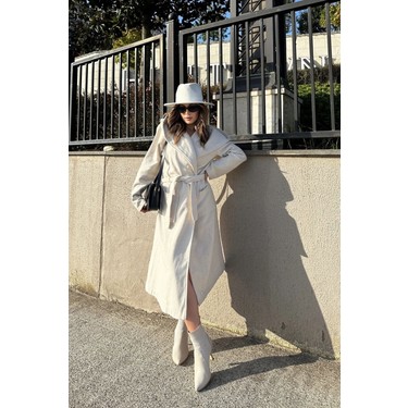 New Laviva Kadın Ekru Kruvaze Yaka, Kapüşonlu, Çift Cepli, Fiyatı