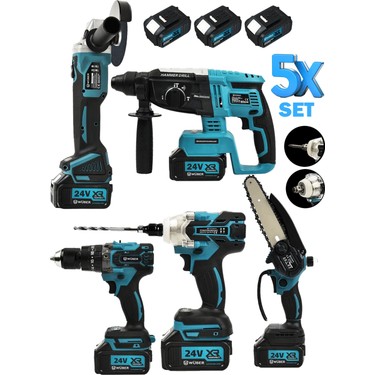UVERworldセット Wüber Germany Pro XL 24V 5.0AH Kömürsüz Darbeli 5'li Set Fiyatı