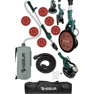 Assur 850W Alçıpan Duvar Zımpara Makinası 360° Ledli Toz Fiyatı