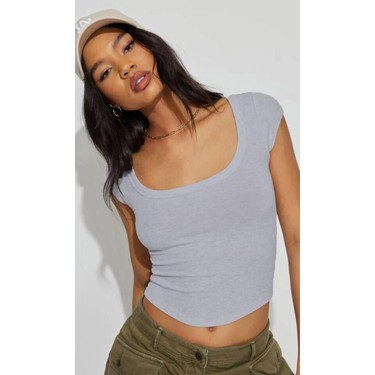 Madmext Gri Geniş Yaka Kadın T-Shirt MG2341 Fiyatı