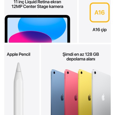 Apple iPad A16 11 128GB Wi-Fi Tablet Pembe MD4E4TU/A Fiyatı