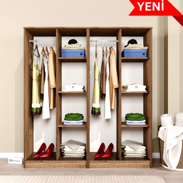 Midoser Kardelen Serisi Çam 4 Kapılı 8 Raflı 2 Askılı Elbise Fiyatı