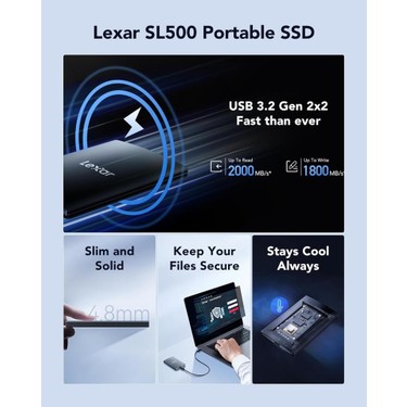 外付けハードディスク・ドライブ Lexar SL500 Portable SSD 1TB Lexar External 1tb 2000MB/S USB 3.2 Taşınabilir SSD Harddisk Fiyatı