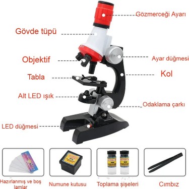Eğitici Çocuk Mikroskop Kiti 100X 400X 1200X Zoom LED Işıklı Fiyatı