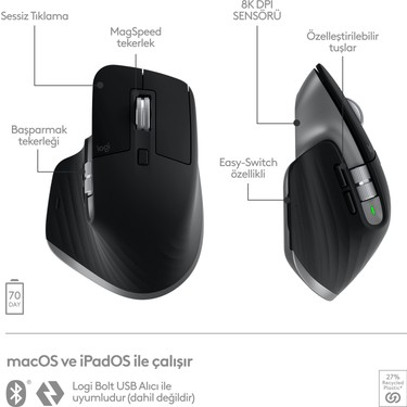 Logitech MX Master 3S Mac Için Yüksek Performanslı 8000 DPI Fiyatı