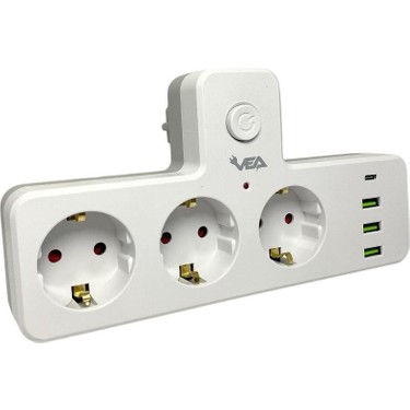 ♡eページ♡ Vea VE-23088 3 Soketli 3xusb+Type-C Çocuk ve Termal Korumalı Fiyatı