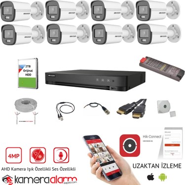 Hikvision 4mp 7/24 Renkli Ses Kayıtlı 8li Ahd Kamera Seti - Fiyatı