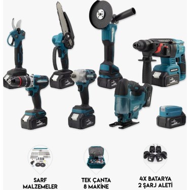 エイト S&M 7本セット Branzeg Super 8'li Sekizli Şarjlı Matkap Seti Vidalama Fiyatı