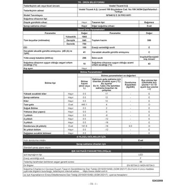 Vestel NF64012 E Gı Pro Wıfı 586 Lt No-Frost Buzdolabı Fiyatı