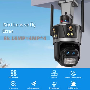 Qasul 8k Wifi 16MP Dört Ekran Güvenlik Kamerası Cctv Ip Fiyatı