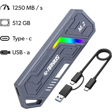 Raxius DK03 Usb-A/type-C Kablolu Rgb 512GB 22X80 M.2 Nvme Fiyatı
