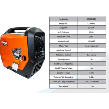 Hegi 855001225 Portatif Inverterli Benzinli Jeneratör 220V Fiyatı