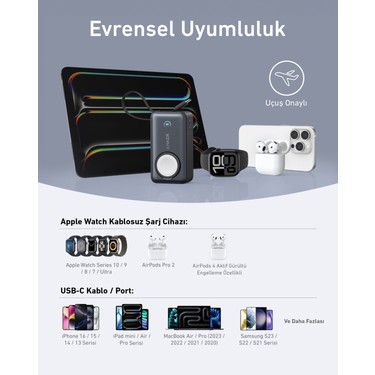 Anker MagGo Powerbank (10K, 35W, Apple Watch Için) - Siyah - Fiyatı