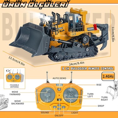 Işıklı Sesli Full Fonksiyon Metal Hareketli Buldozer 9 Kanal Fiyatı