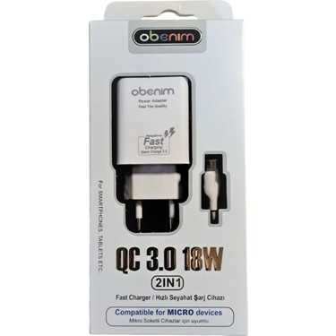 Obenim Hızlı Şarj Cihazı Micro Girişli Tüm Cihazlara Uyumlu Fiyatı