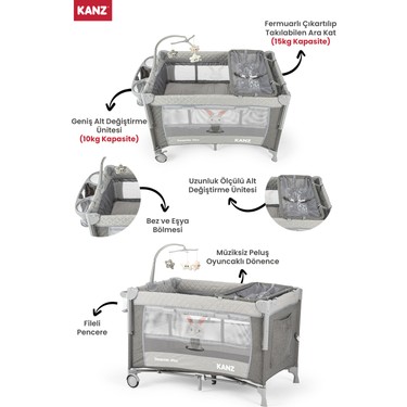Kanz Sleepside +Plus Anne Yanı Park Yatak ve Oyun Parkı Gri Fiyatı