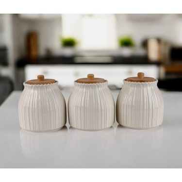 baobabの実様3点セット 3'lü Bambu Kapaklı Papatya Desenli Beyaz Porselen Fiyatı