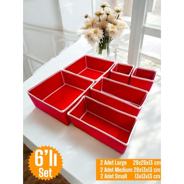 6'lı Kırmızı Çekmece Içi Düzenleyici Organizer Set - Çok Fiyatı