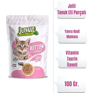 JUNGLE YAVRU KEDİ MAMASI TAVUK ETİ PARÇALI GRAVY SOSLU 100GR