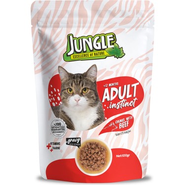 JUNGLE YETİŞKİN KEDİ MAMASI SIĞIR ETİ PARÇALI GRAVY SOSLU 100GR