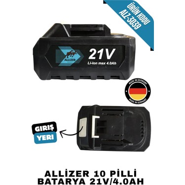 Allizer German 10 Pilli Batarya 21V/4.0AH Yüksek Kapasite Fiyatı