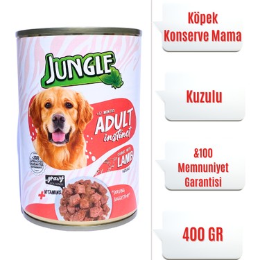 JUNGLE KONSERVE KÖPEK MAMASI YETİŞKİN KUZULU 400GR