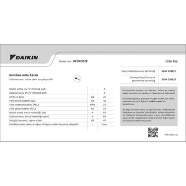 Daikin 28 kW Tam Yoğuşmalı Premix NDJ Kombi Beyaz Renk Fiyatı
