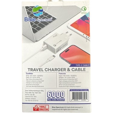 Blue Spectrum 67W 6.0A Hızlı Şarj Seti Usb-Typec Fiyatı