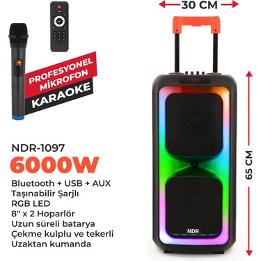 Ndr Ndr-1097 6000w Taşınabilir Karaoke Hoparlör – Rgb Led Fiyatı