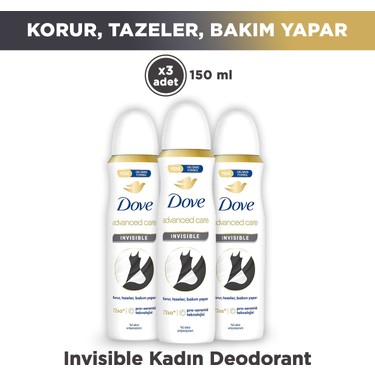 Dove Kadın Deodorant Invisible Dry 150 ml - 3'lü Paket Fiyatı