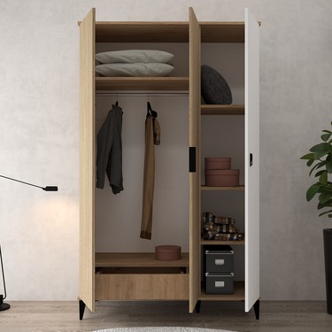 6304 Neva 3 Kapılı 200 cm Gizli Çekmeceli Gardırop , Elbise Fiyatı