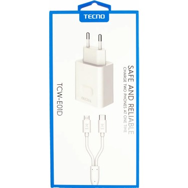 Tecno Çift Çıkışlı Şarj Aleti Type-C ve Micro Data Kablolu Fiyatı